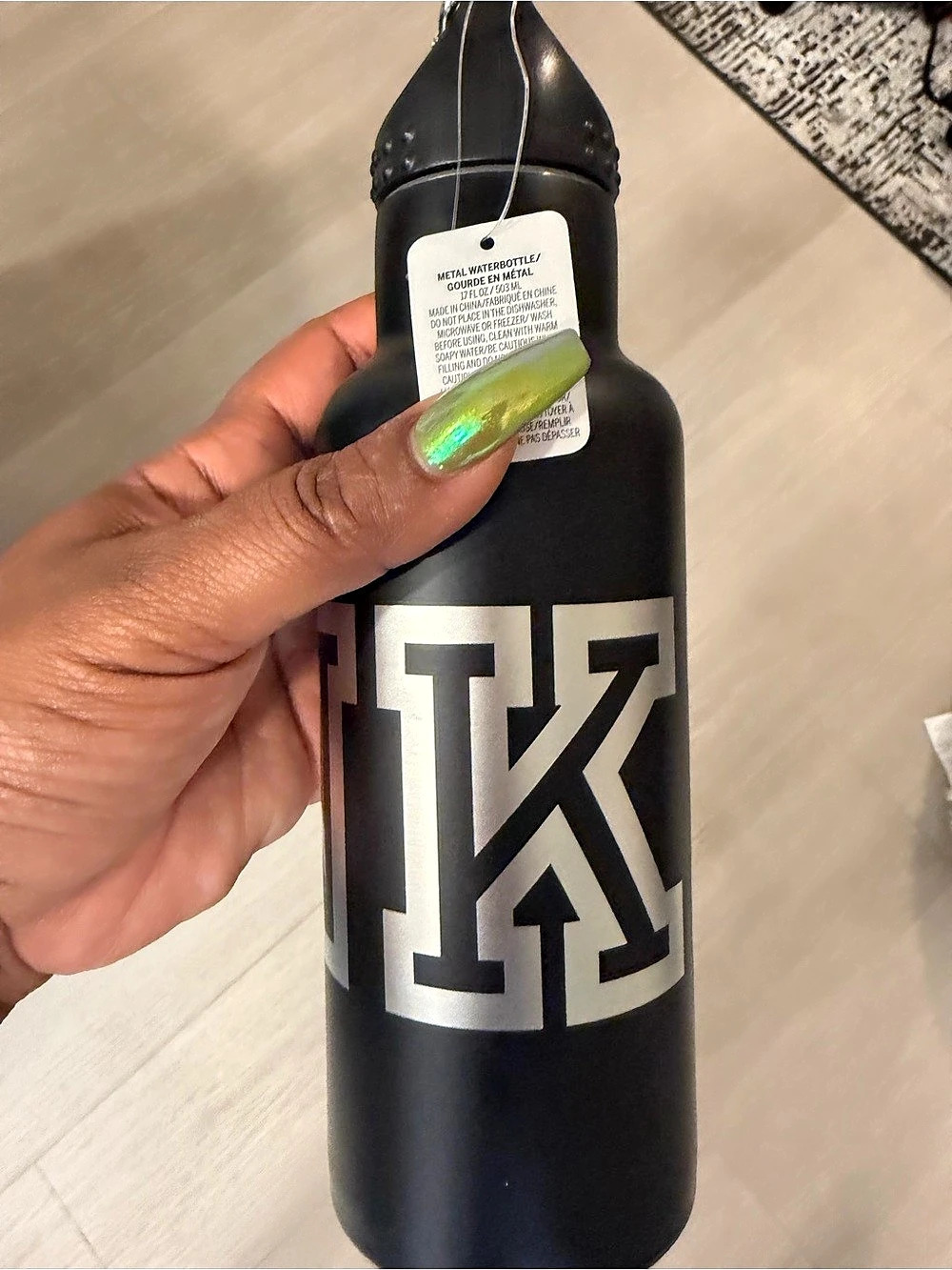 Victoria Secret Pink Black & Silver Metal Water Bottle